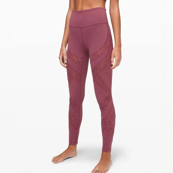 Lululemon Women's Wunder Under Lace Mesh Leggings 4 Floral Mauve Pink Purple - Picture 1 of 14